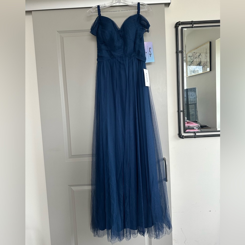 Brand New W/ Tags Kleinfeld Blue Tulle Off-The-Shoulder Bridesmaid Dress- Size 4